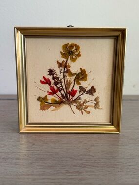 Vtg Reichlin Swiss Pressed Flower Art Framed Mixed Media 5x5 Switzerland
